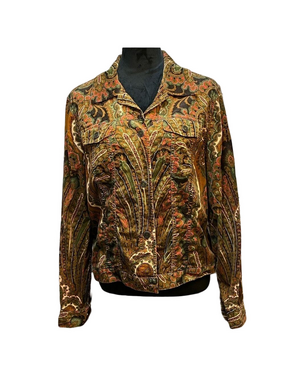 Charter Club Women's Brown Paisley Corduroy Jacket Size Large EUC